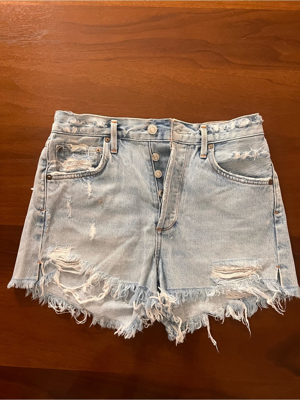 AGOLDE Parker Vintage Cut Off Denim Shorts Distressed Light Wash 26